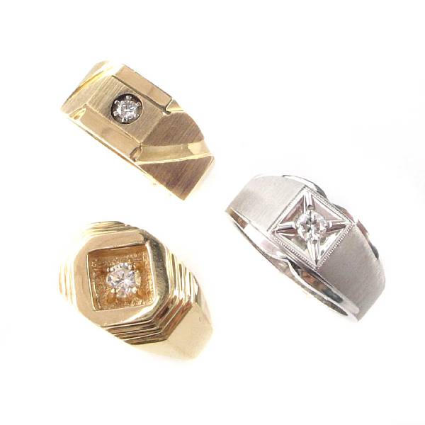 Appraisal: A collection of six diamond yellow and white gold gent's