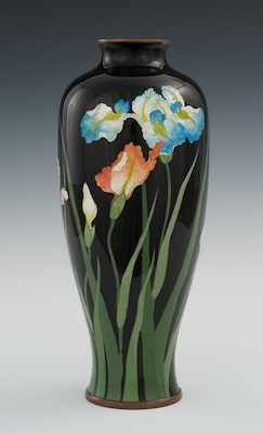 Appraisal: A Cloisonne Ginbari Iris Vase Meiji Period Slender form with