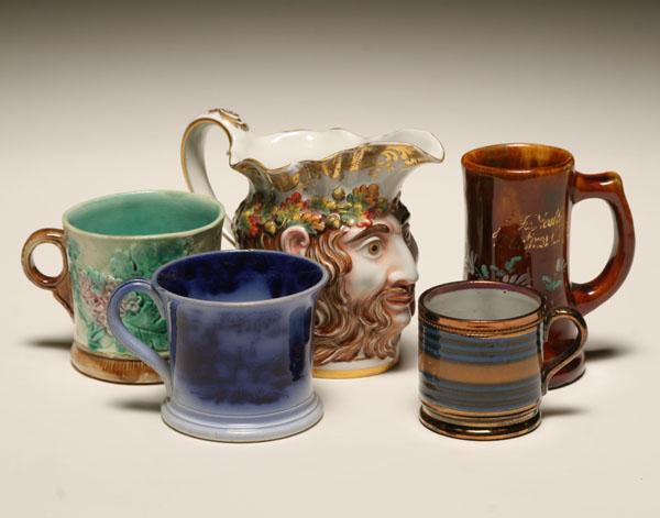 Appraisal: Lot of five mugs including Flow Blue Majolica Capo di