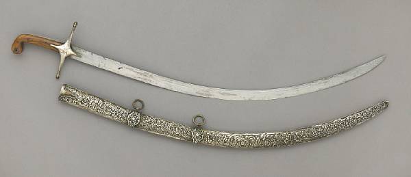 Appraisal: A silver-mounted Ottoman shamshir th century Sharply curve inch single