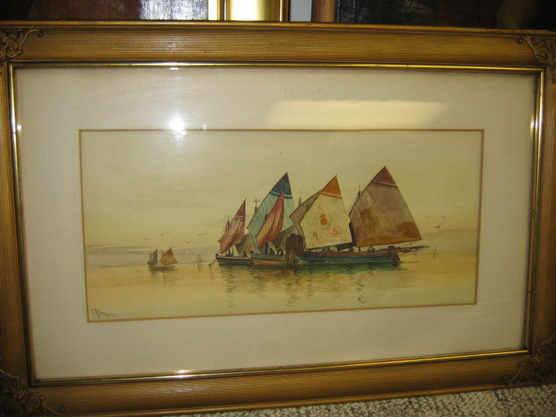 Appraisal: C BIONDETTI ITALIAN Sailing vessels at sunset watercolor on paper