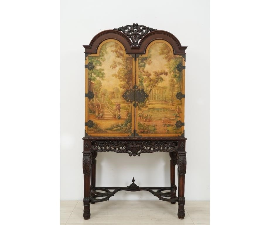 Appraisal: Renaissance Revival mahogany one-piece cabinet on stand with classical paint