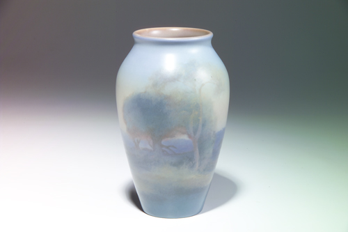 Appraisal: ROOKWOOD Fine Scenic Vellum ovoid vase painted by Fred Rothenbusch