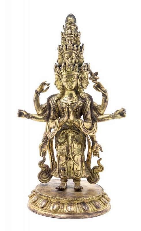 Appraisal: A Gilt Bronze Figure of Avalokiteshvara Height overall inches A