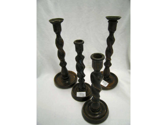 Appraisal: Pair of Oak Barley Twist Candlesticks