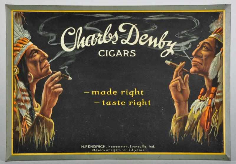 Appraisal: Tin over Cardboard Cigar Advertising Sign Description For Charles Denby