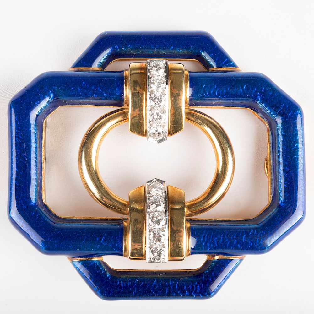 Appraisal: David Webb k Gold Platinum Diamond and Blue Enamel Pendant