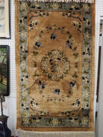 Appraisal: Chinese Silk Handmade Rug sculptured bird floral tan field '