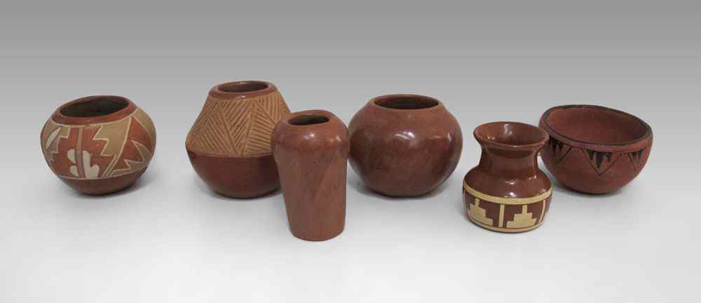 Appraisal: PIECE SANTA CLARA POTTERY RED BOWLS VASE To include Madeline