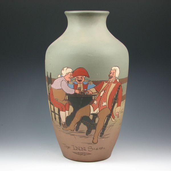 Appraisal: Weller Dickensware vase with incised scene of three men sitting