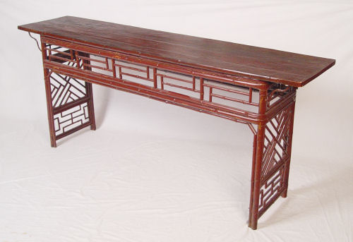 Appraisal: CHINESE BAMBOO ALTAR TABLE Nicely worn iron red painted finish