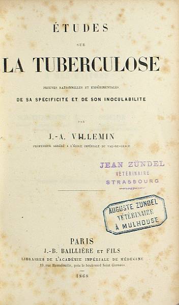 Appraisal: MEDICINE - TUBERCULOSIS Villemin J A Etudes Sur La Tuberculose