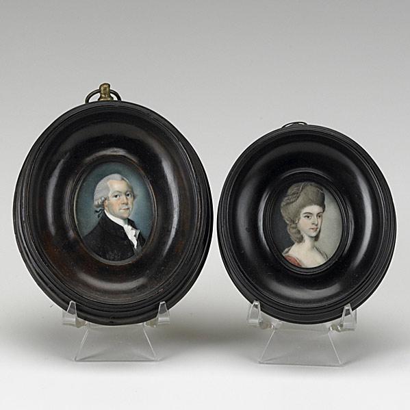 Appraisal: TWO PORTRAIT MINIATURES ON IVORYDistinguished lady and gentleman th th