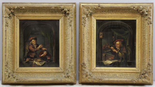 Appraisal: Pair of th C Oil on Tin Genre Scenes Both