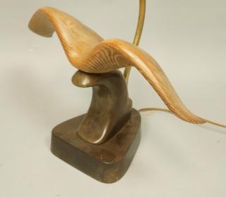 Appraisal: HEIFETZ Carved Wood Animal Horn Table Lamp Wood sculpture on