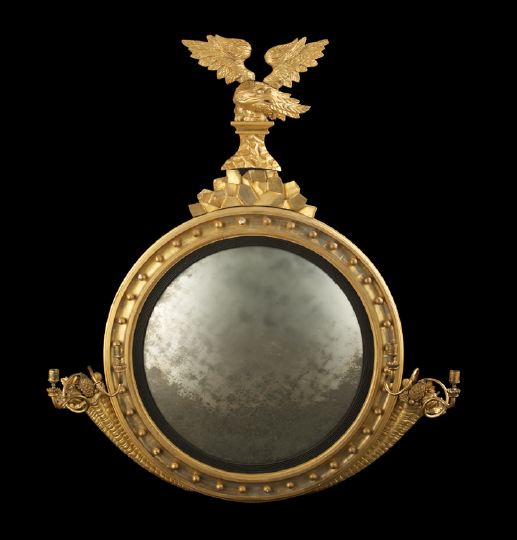 Appraisal: Regency Giltwood and Ebonized Convex Looking Glass first quarter th