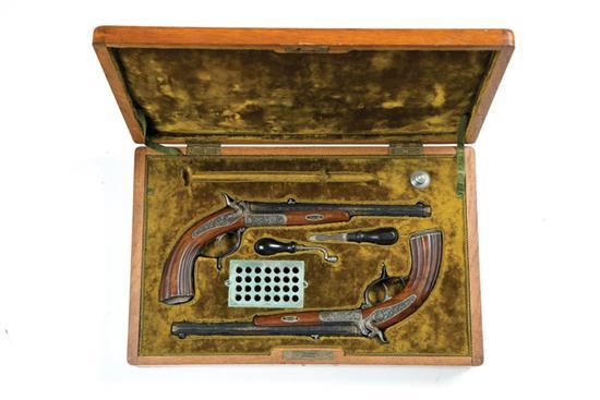 Appraisal: PAIR OF CASED PERCUSSION PISTOLS Germany th century Marked Rhein