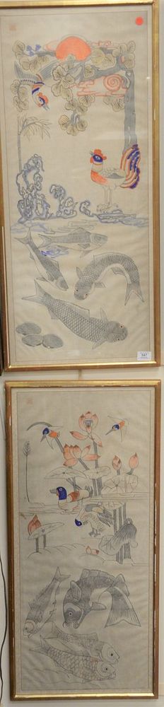 Appraisal: Two Korean Oil on Linen Wedding Scrolls one with ducks