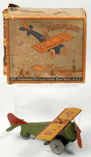 Appraisal: Tin Litho Strauss Airplane Wind-Up Toy Description American Working Original