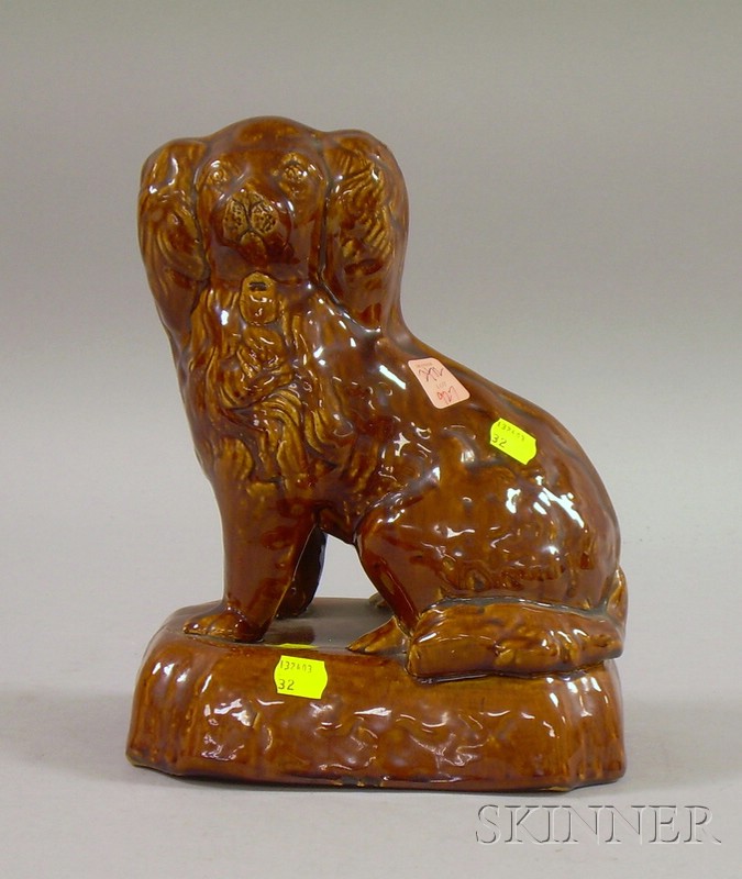 Appraisal: Bennington-type Glazed Stoneware Seated Spaniel ht in