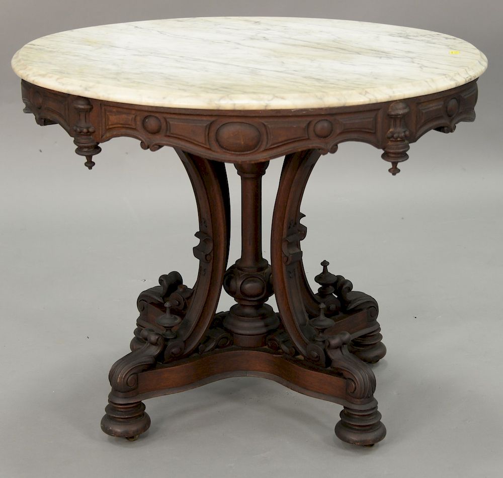 Appraisal: Oval Victorian walnut marble top table ht in top x