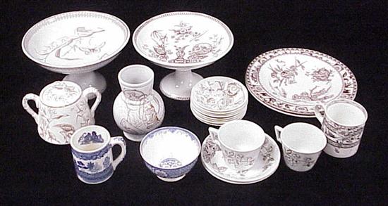 Appraisal: Collection of brown transferware by various makers including two tazzas