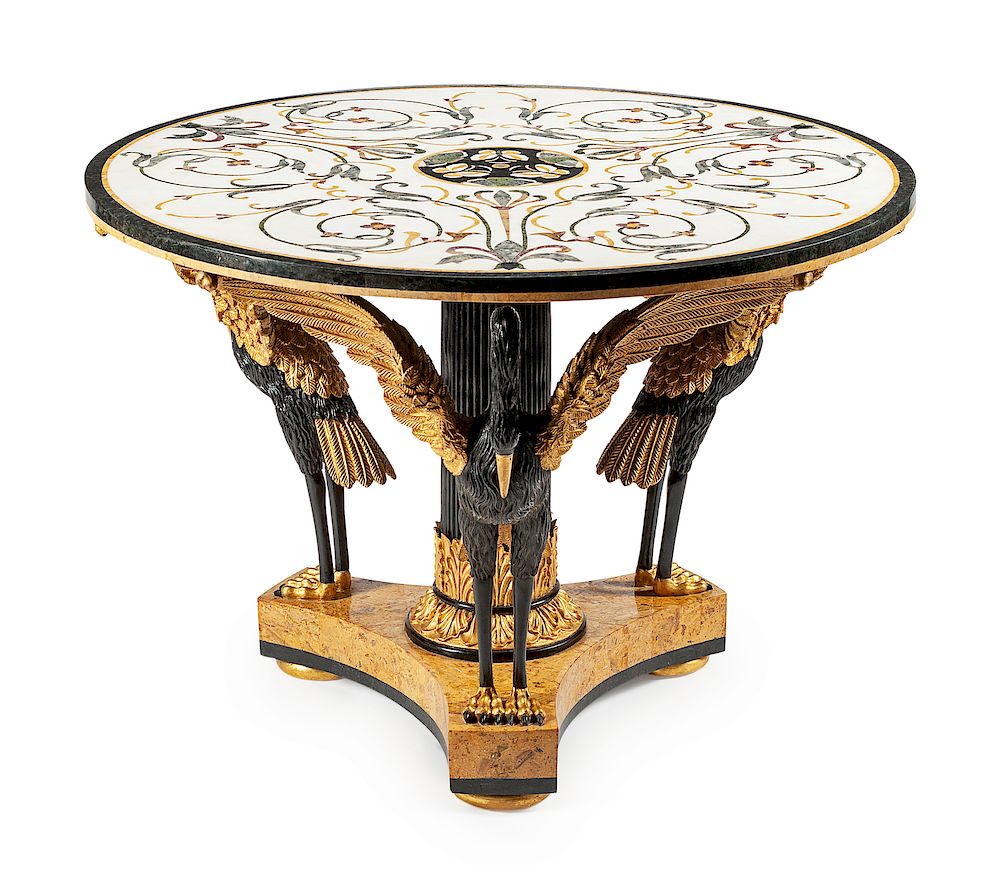 Appraisal: An Italian Neoclassical Style Parcel-Gilt and Inlaid Marble Center Table