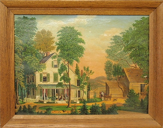 Appraisal: - Oil on artist board painting of a farmhouse with