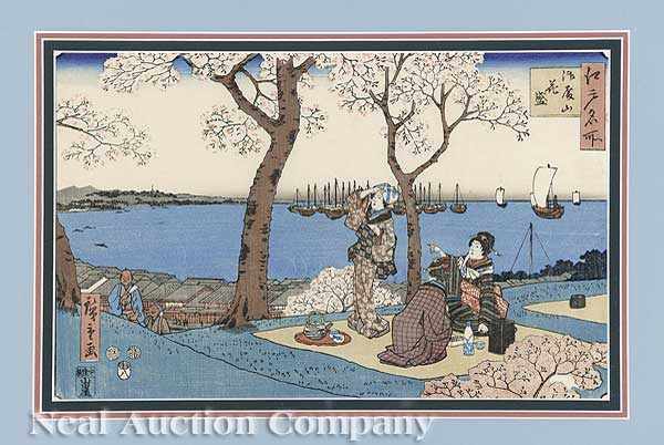 Appraisal: Hiroshige Japanese - three hand-colored woodblock prints including Kinryuzan Temple