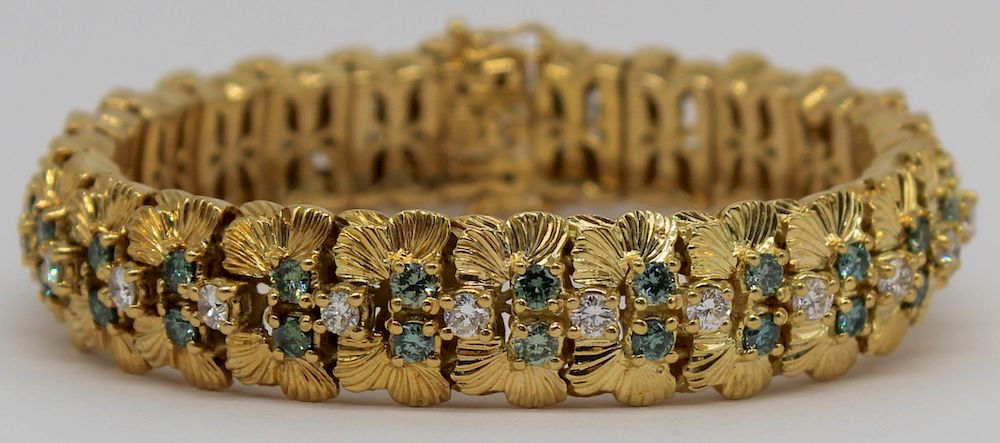 Appraisal: JEWELRY kt Gold and Green Diamond Bracelet Vintage Italian kt