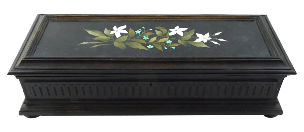 Appraisal: PIETRA DURA BOX ITALIAN TH C RECTANGULAR FORM CARVED WOODEN