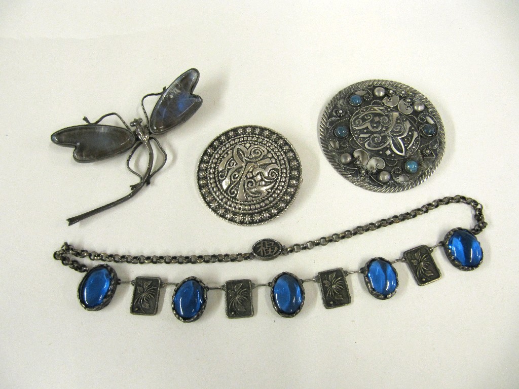 Appraisal: Lot comprising a Chinese silver stone set necklace white metal