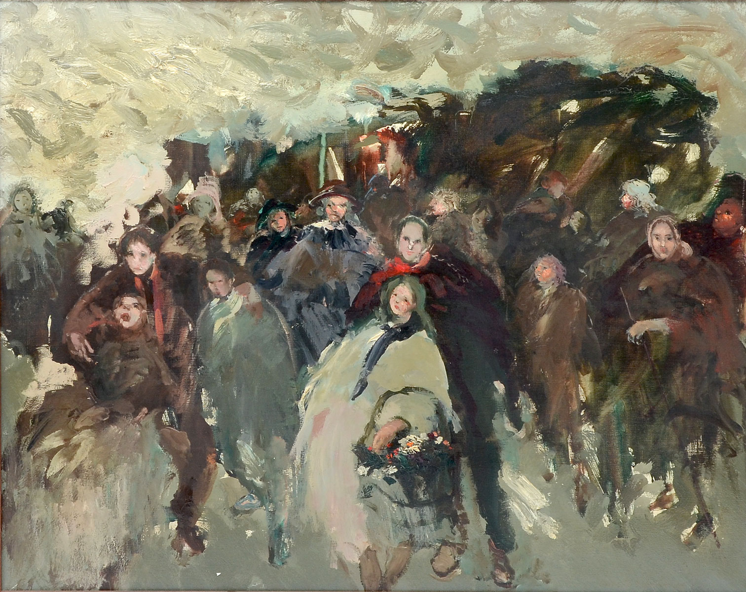 Appraisal: MONTEAGUDO Philippe French - Crowded Street with Figures Oil Canvas