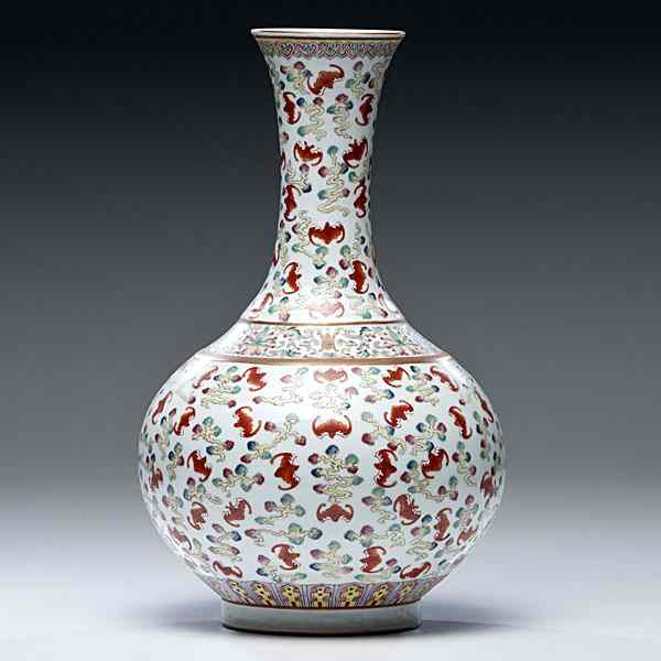 Appraisal: Famille Rose Bat Vase Chinese A pear-shaped vase with a