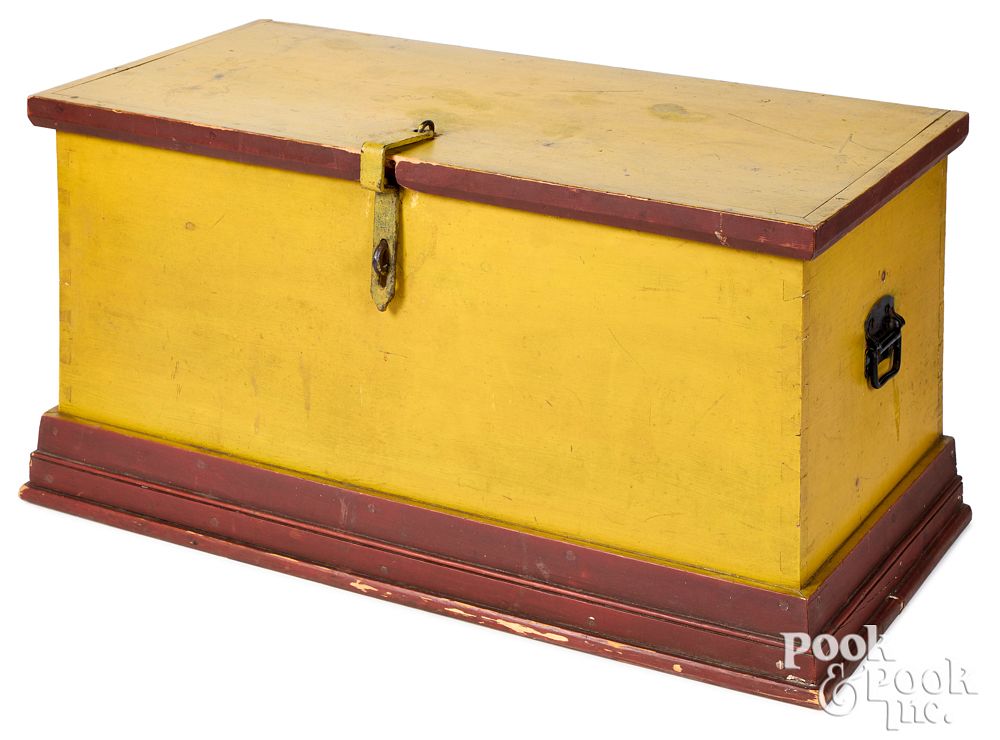 Appraisal: Painted pine blanket chest late th c yellow Painted pine