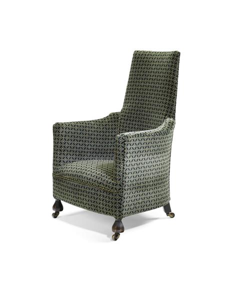 Appraisal: GEORGE WALTON MANNER OF UPHOLSTERED ARMCHAIR CIRCA the tall tapering