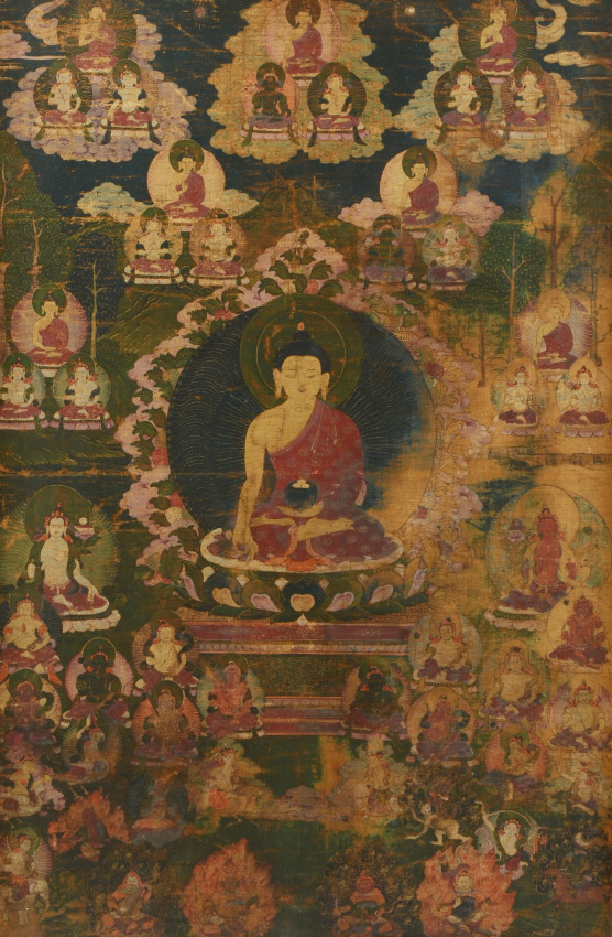 Appraisal: EARLY TIBETAN THANGKA PAINTING Central Figure Surrounded by Many Other