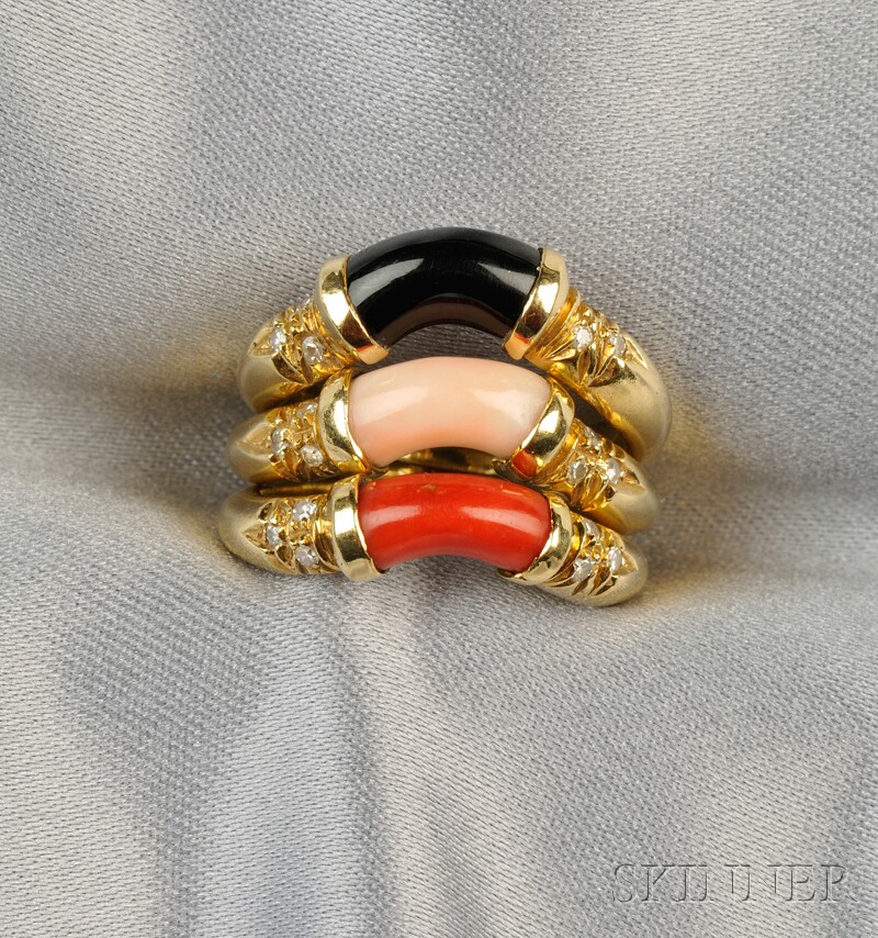 Appraisal: Three kt Gold Gem-set Rings two set with shaped coral