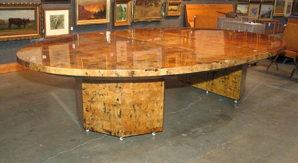 Appraisal: A contemporary burl inlaid dining table last quarter th century