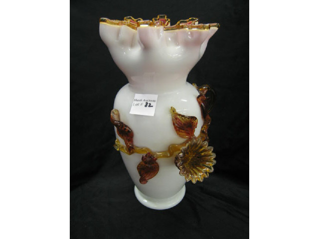 Appraisal: Victorian Art Glass Vase applied floral on eggshell attributed to