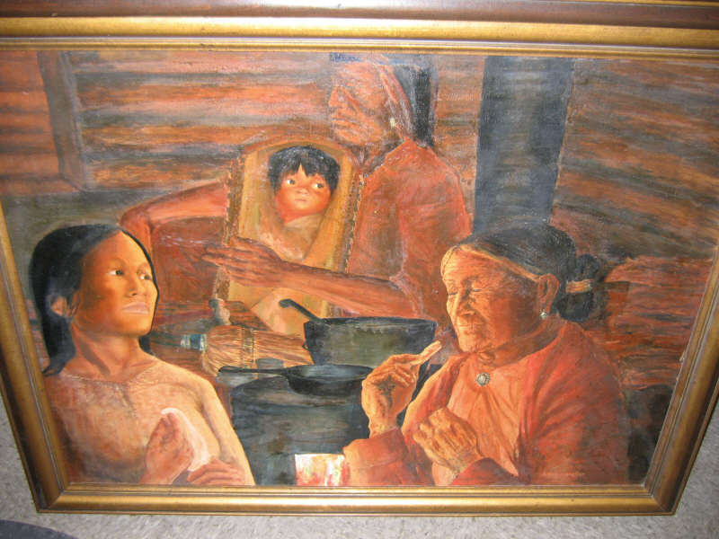 Appraisal: AMERICAN SCHOOL TH CENTURY Native American scene with four figures