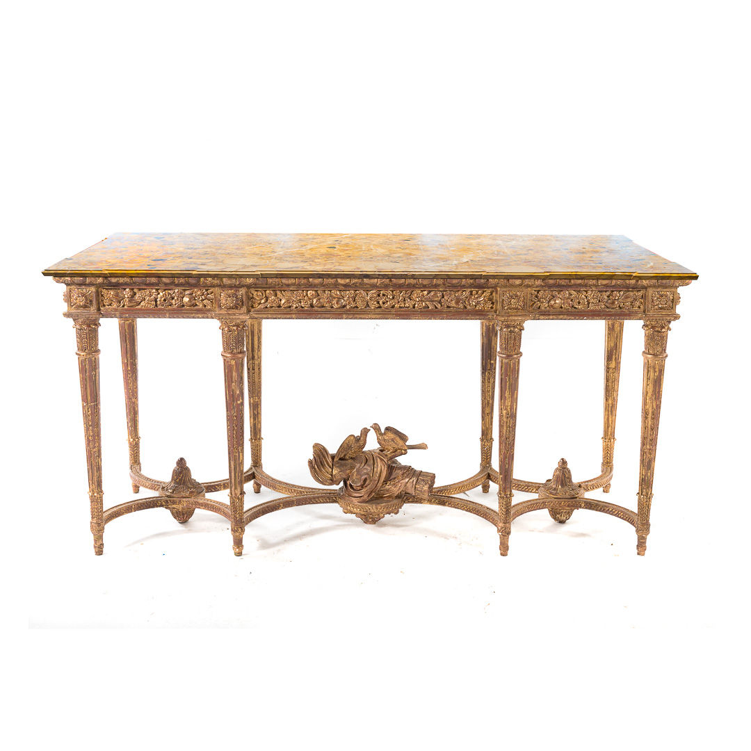 Appraisal: Louis XVI style carved giltwood console table th century molded