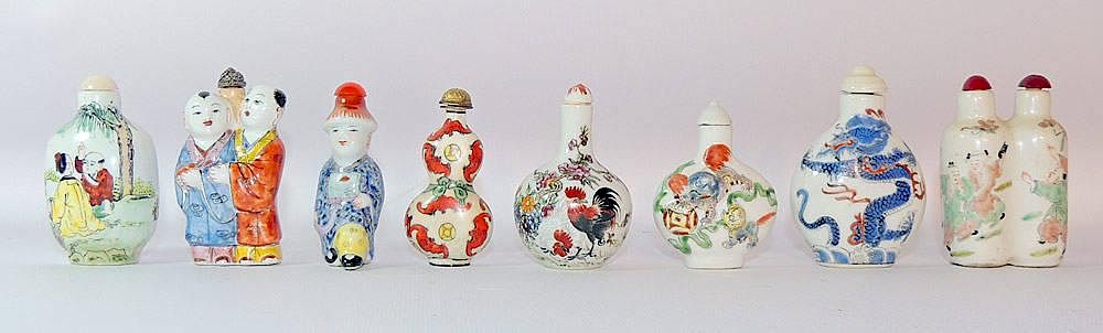 Appraisal: Assembled Grouping of Eight Snuff Bottles Assembled grouping of eight