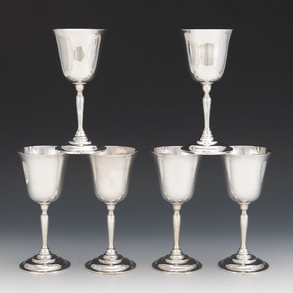 Appraisal: SIX STERLING SILVER SANBORNS WINE GOBLETS - x - Sterling