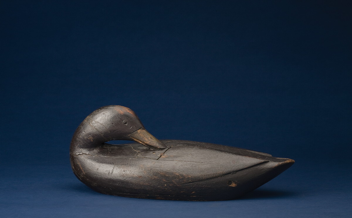 Appraisal: CARVED AND PAINTED BLACKDUCK DECOY IN A RARE PREENING POSITION