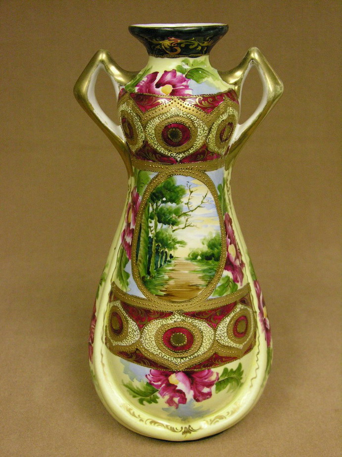 Appraisal: HAND PAINTED ROYAL NIPPON DOUBLE HANDLED VASE Nishiki mark -