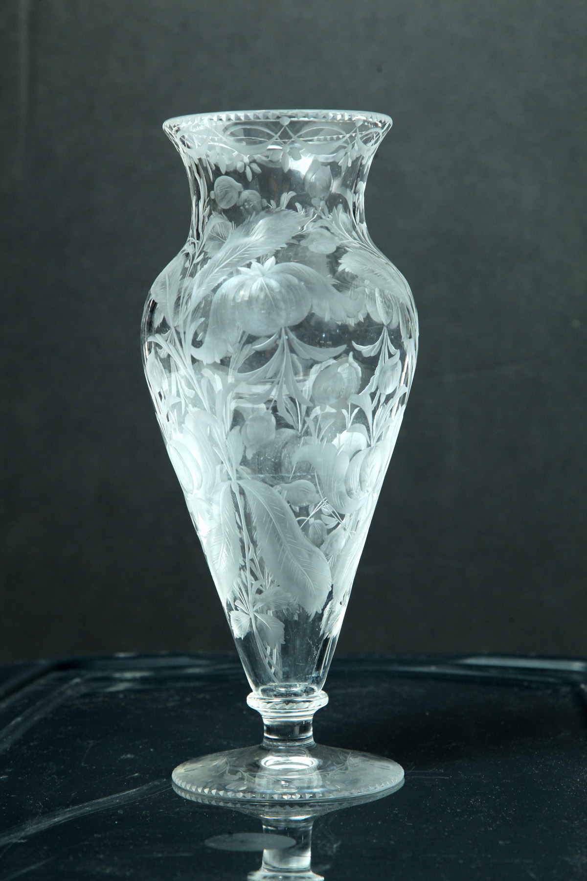 Appraisal: SIGNED LIBBEY INTAGLIO CUT GLASS VASE American ca Footed urn