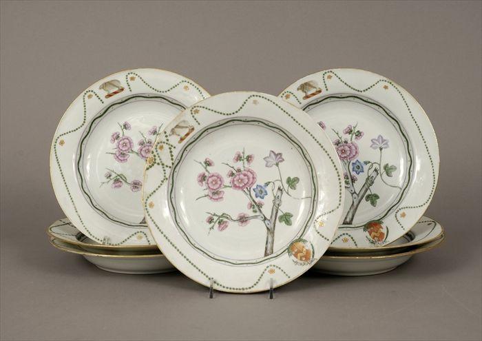 Appraisal: Seven Chinese Export Famille Rose Armorial Porcelain Soup Plates to