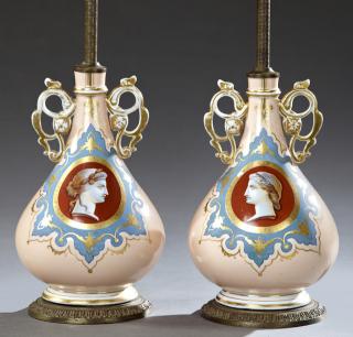 Appraisal: Pair of Classical Baluster Portrait Vases th c Pair of