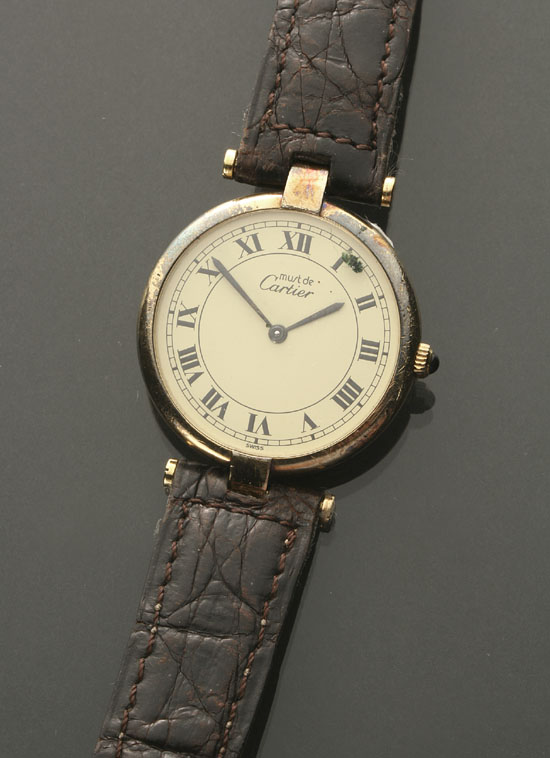 Appraisal: Gentleman's Vermeil Sterling Quartz Wristwatch Cartier Swiss Recent Having a